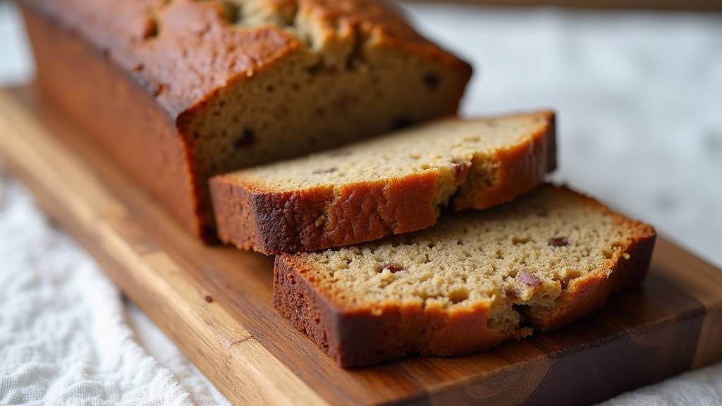 Banana bread découpé avec des pépites de chocolat et noix de pécan