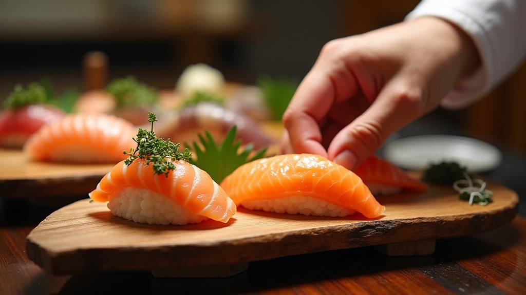 Chef japonais preparant des sushis avec precision