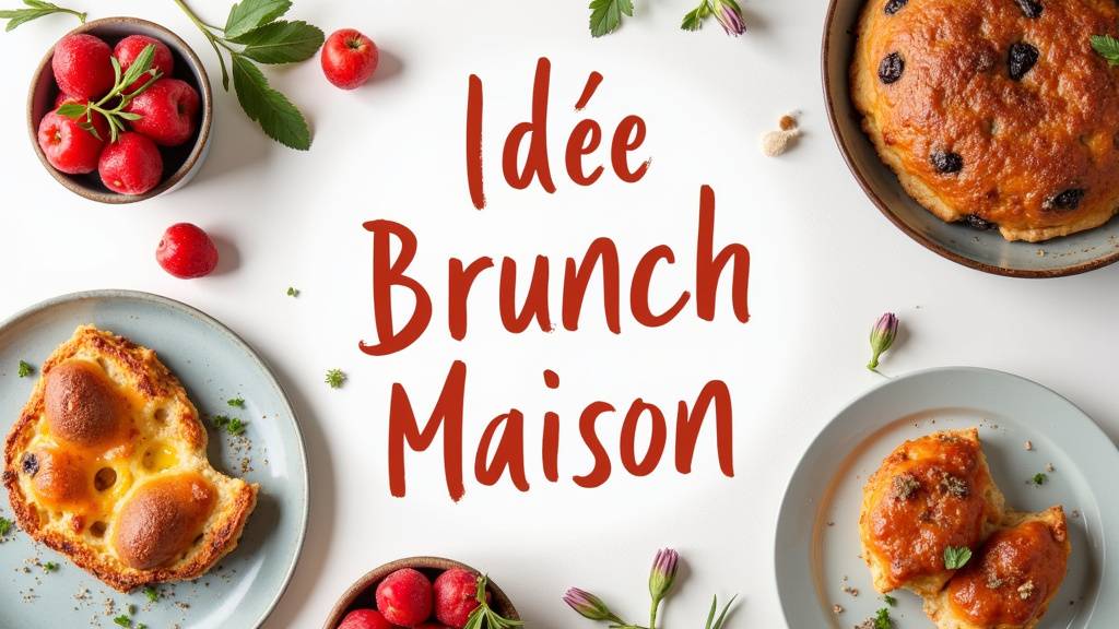 Table de brunch maison joliment dressée avec divers mets sucrés et salés