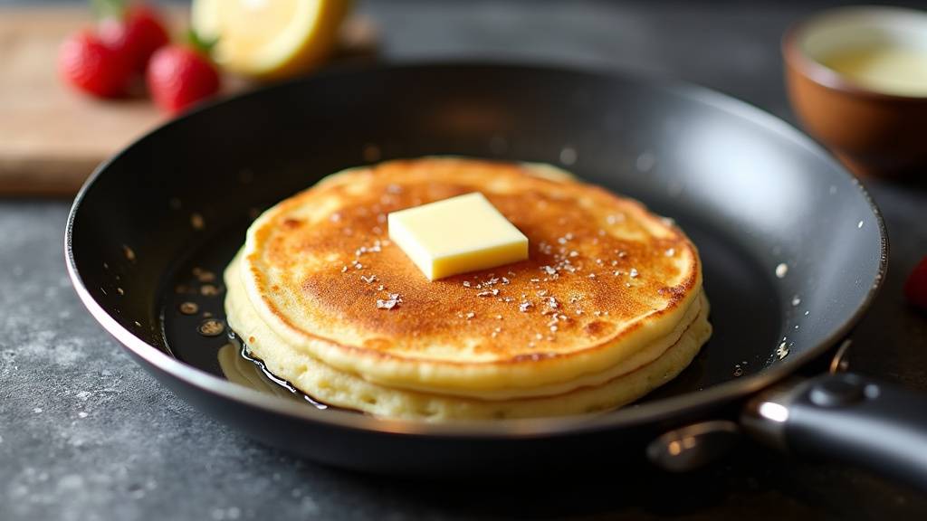 Poêle à pancake avec plusieurs compartiments pour des pancakes ronds et dorés
