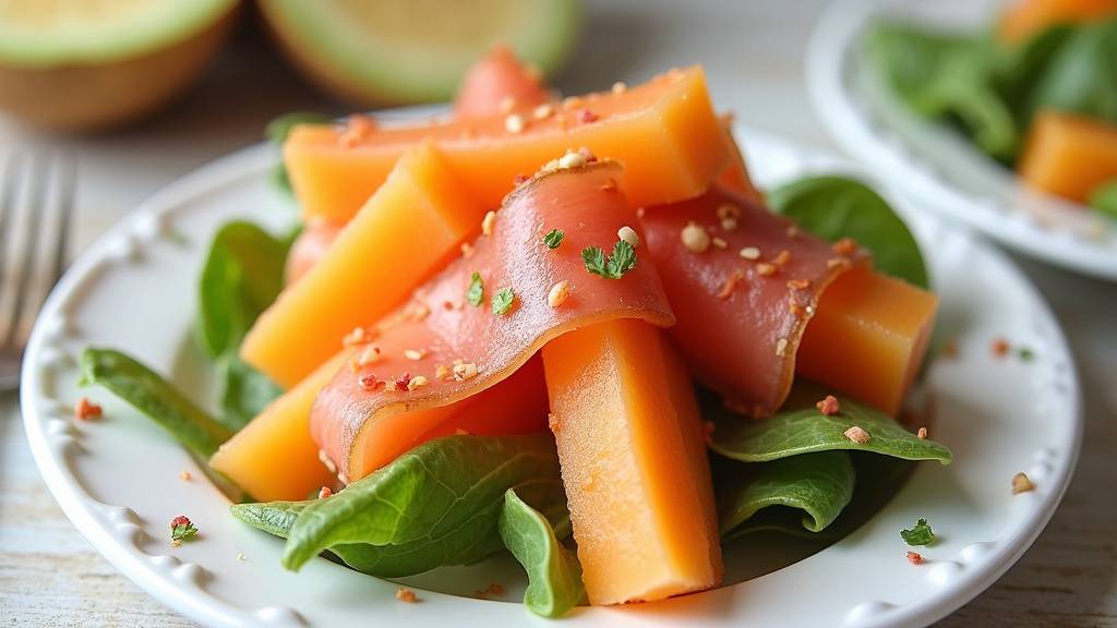Préparation de la salade melon jambon cru
