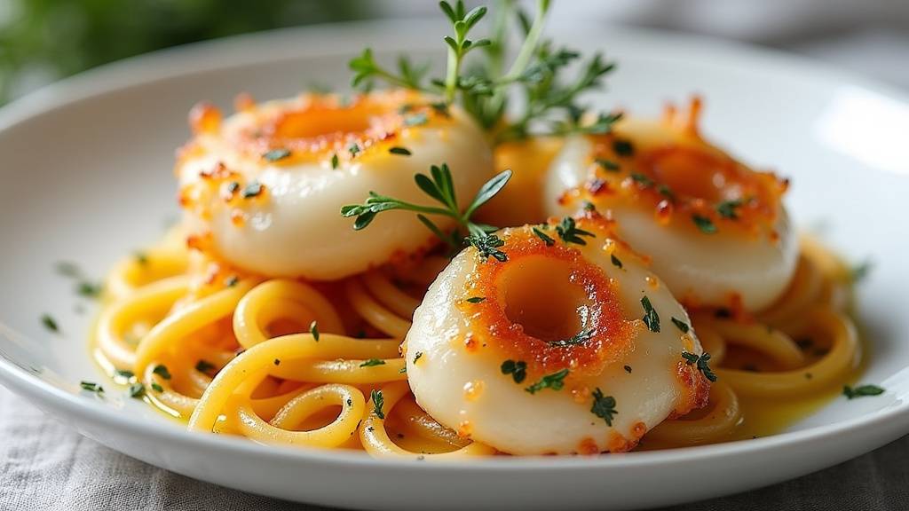 Préparation de coquilles Saint-Jacques dans une assiette raffinée