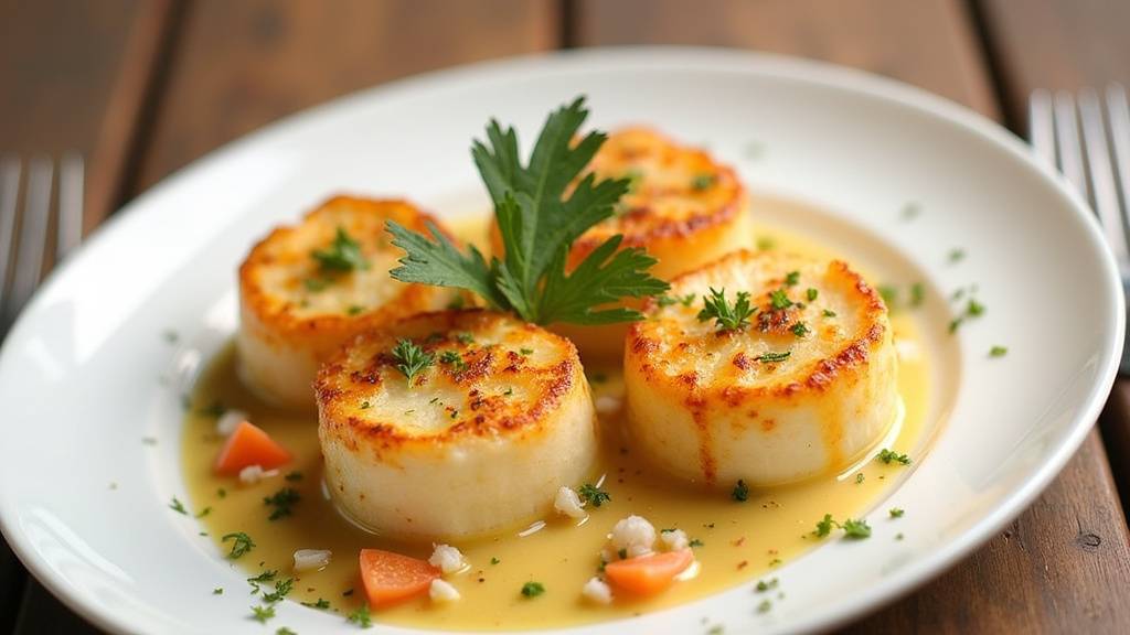 Coquilles Saint-Jacques gratinées sortant du four