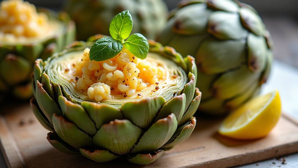 Sélection d'artichauts frais sur un marché