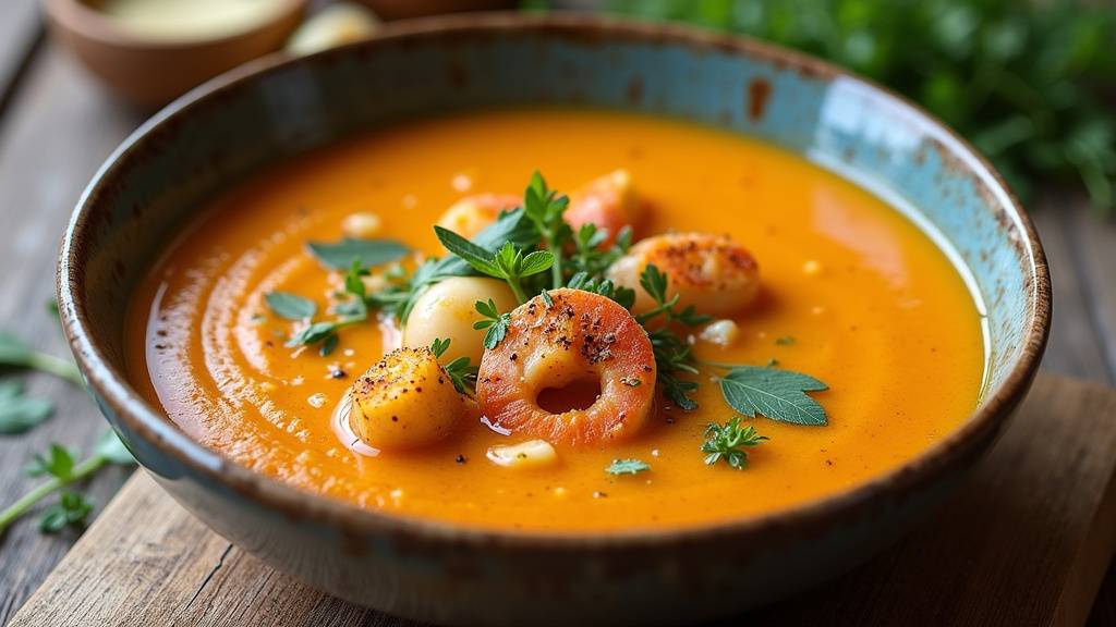 Service de soupe de poisson dans un restaurant