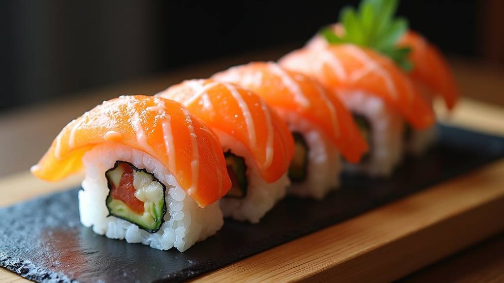 Client choisissant des sushis dans un kiosque Sushi Daily
