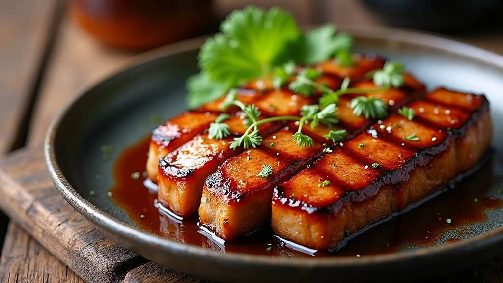 Sauce teriyaki brillante sur la viande